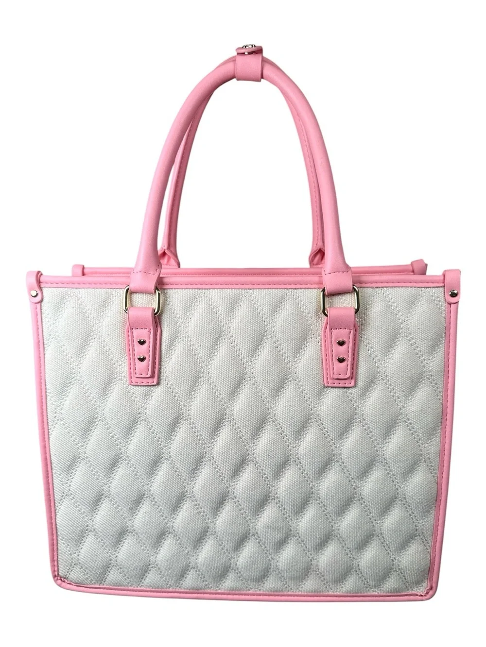 Betsey Johnson White Quilted Tote with Pink Trim and Bow Accent